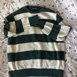 Brandy Melville Brianna Striped Crewneck Sweater - Green and Ivory